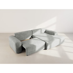 Rebecca - canapé d'angle droit 4 places convertible avec coffre en velours texturé - Gris