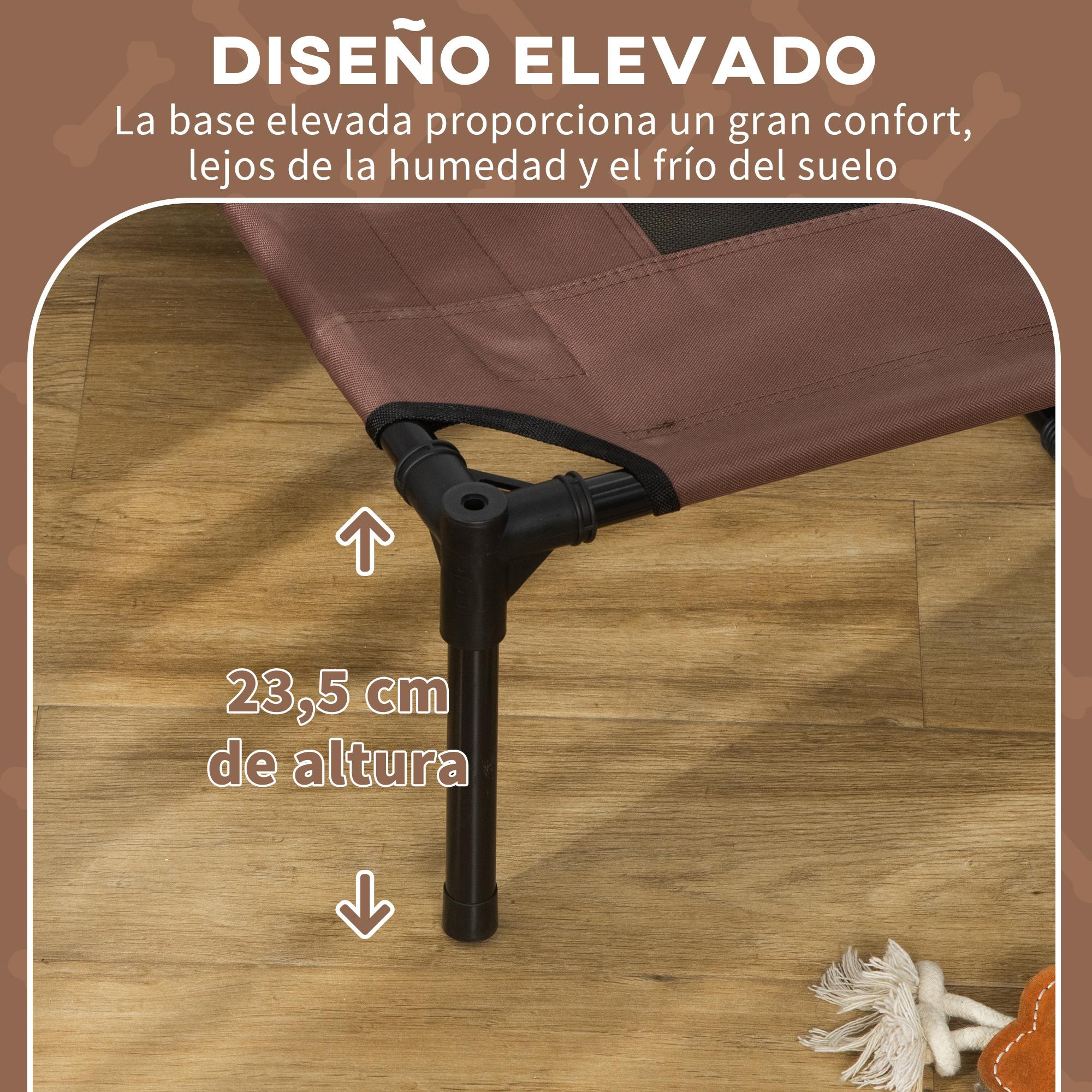 Cama Elevada para Mascotas Portátil con Toldo Extraíble Tela Transpirable al Aire Libre para Interior y Exterior 122x92x108 cm Café