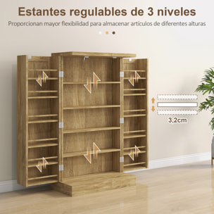Armario de Cocina Armario Despensa Cocina con 2 Puertas de Ratán y 16 Estantes Alacena Moderna con Estantes Ajustables para Comedor Salón 60x30x104 cm Natural