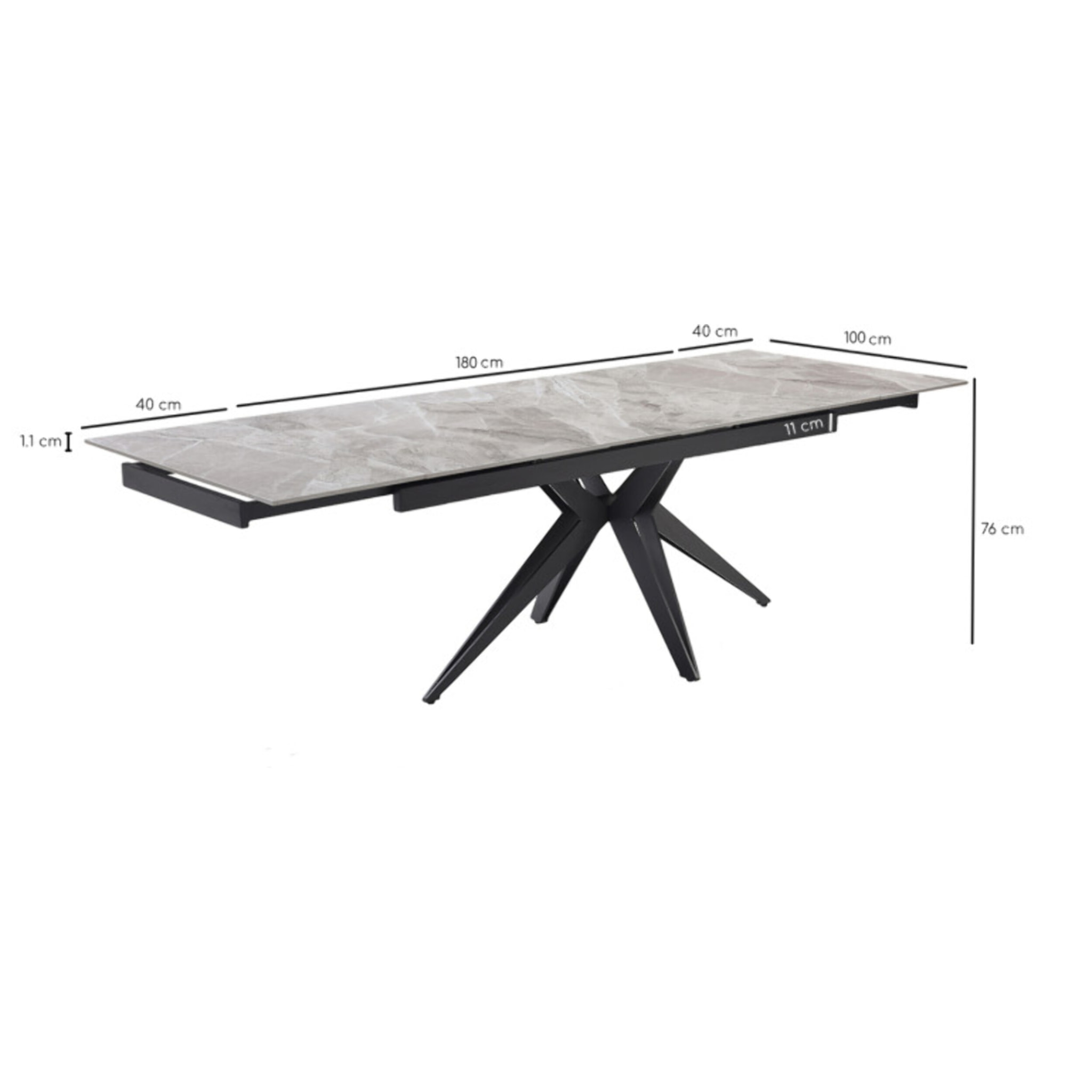 Table extensible céramique gris marbré 180/260 cm - 8 piètements - UNIK