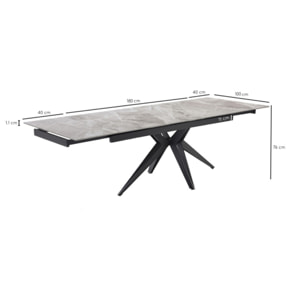 Table extensible céramique gris marbré 180/260 cm - 8 piètements - UNIK