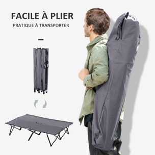 Lit de camp pliable double 193 x 125 x 40 cm avec sac de transport métal noir polyester Oxford gris