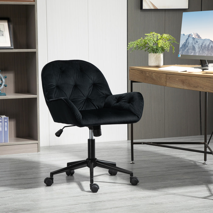 Chaise de bureau velours design Chesterfield effet capitonné piètement métal noir