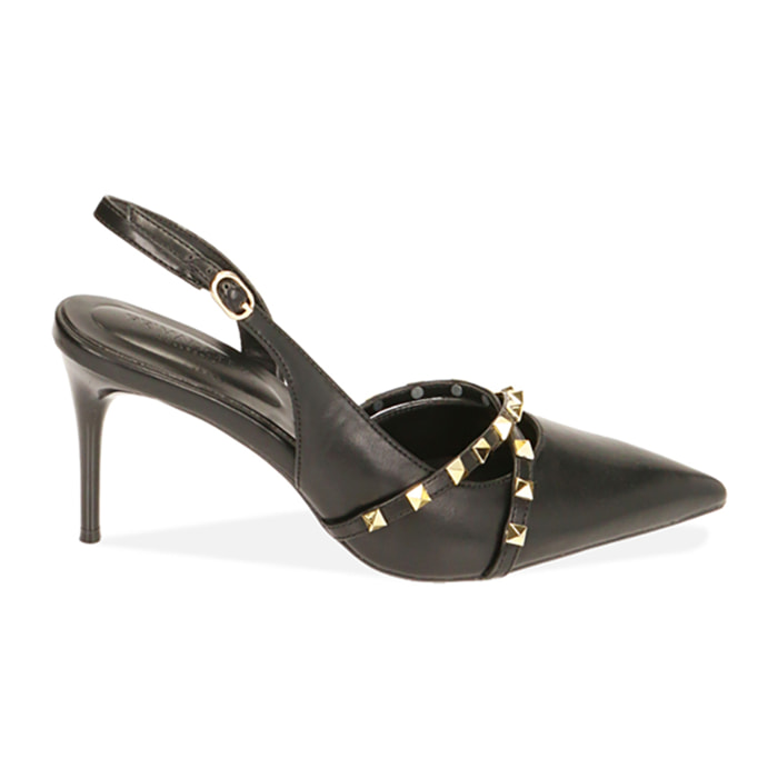 Décolleté slingback borchiate nere, tacco 8 cm