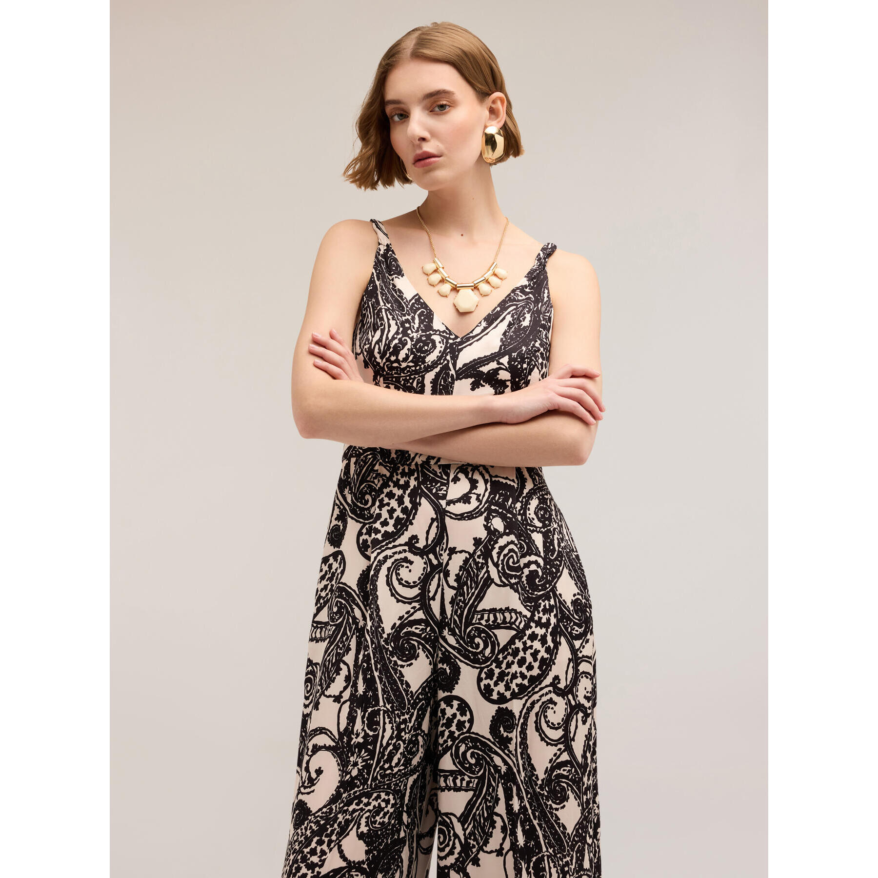 Motivi - Tuta lunga satin fantasia paisley - Nero