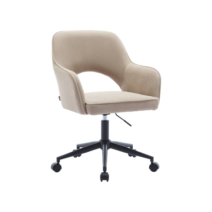 Chaise de bureau à roulettes velours côtelé beige L 60 x P 62 x H 89 / 99cm