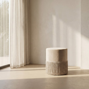 Pouf rotondo in velluto con frange decorative Ø34x40 cm, sgabello imbottito design glamour elegante, seduta decorativa per salotto camera da letto ingresso e cabina armadio, struttura resistente fino a 100 kg