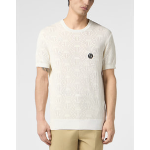 PHILIPP PLEIN Round Neck T-Shirt Openwork Monogram