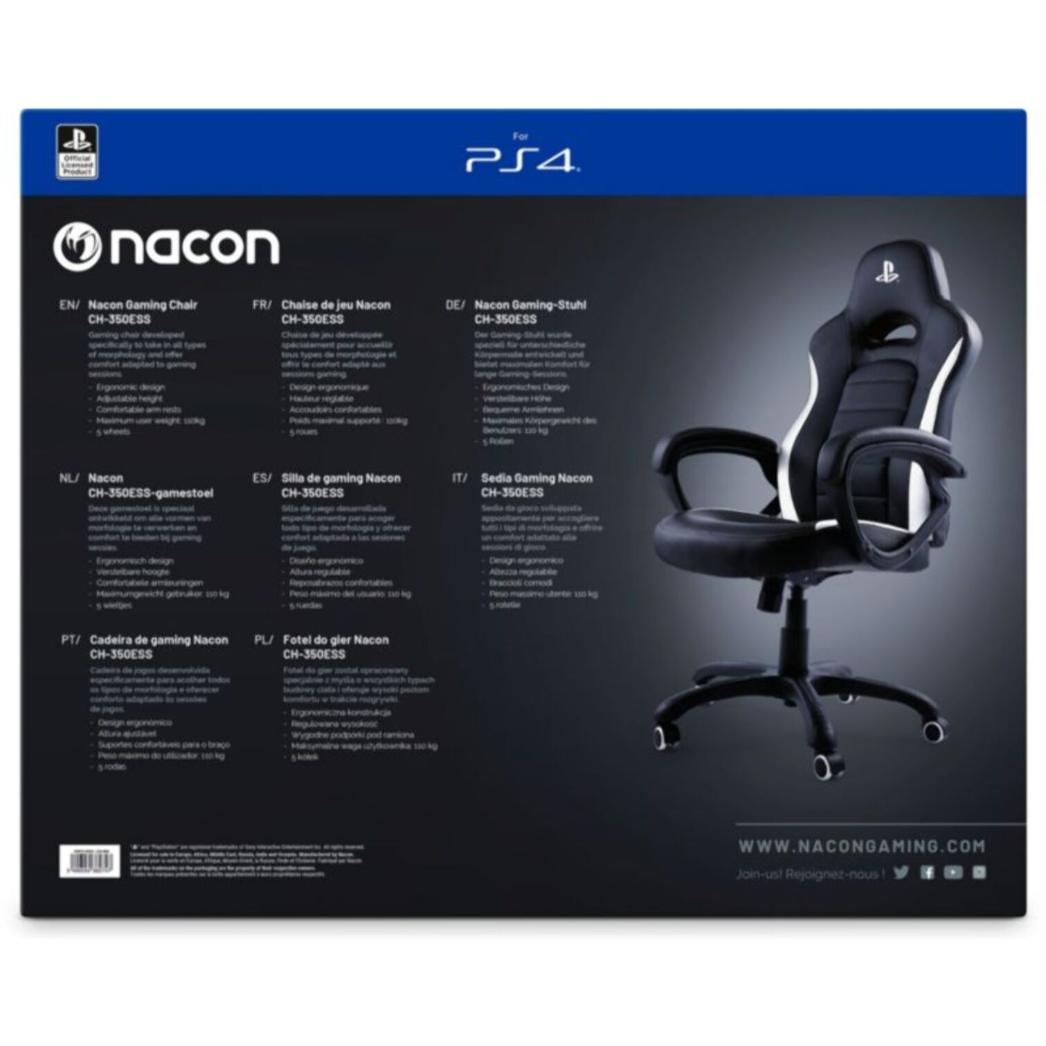 Chaise gaming NACON Gaming officiel Playstation PCCH-350