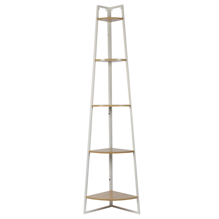 Etagere Angle 5 Niveaux Bois Et Metal Blanc