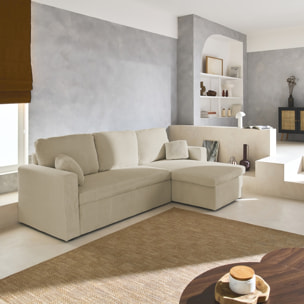 Canapé d'angle convertible réversible 3 places velours côtelé grosse côte IDA