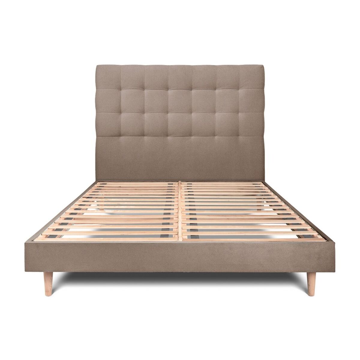 Lit avec tête de lit capitonnée velours et sommier kit Ep14