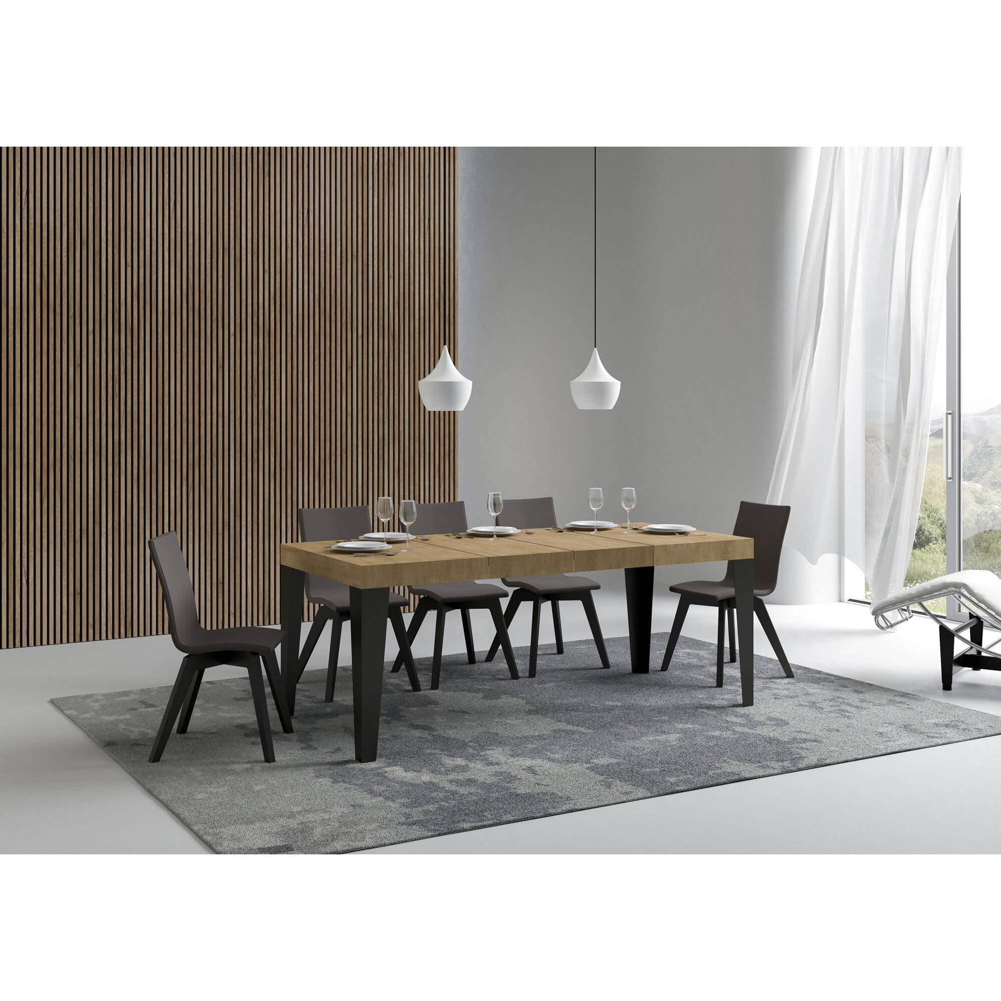 Mesa extensible 90x140/244 cm Flame Premium Roble Natural estructura Antracita