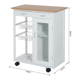 Carro de Cocina con Estantes de Bambú 70x37x85cm Blanco