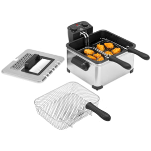Freidora 5L 2000W, Temperatura Ajustable hasta 190°C, Contenedor Desmontable, Ventana Visualización, Protección Sobrecalentamiento, Temporizador 60 min, Acero Inoxidable, Apta para Lavavajillas