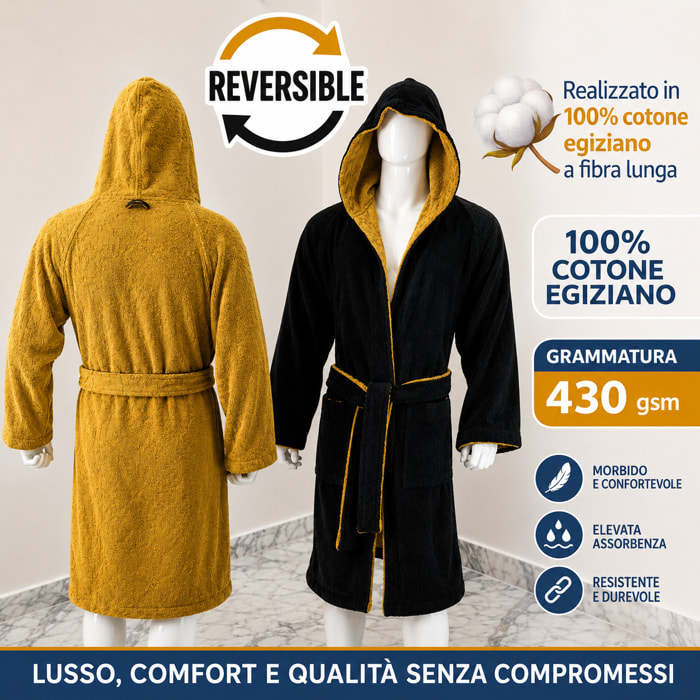 COTONE EGIZIANO Accappatoio Reverse in cotone egiziano 430 gr_Black Gold