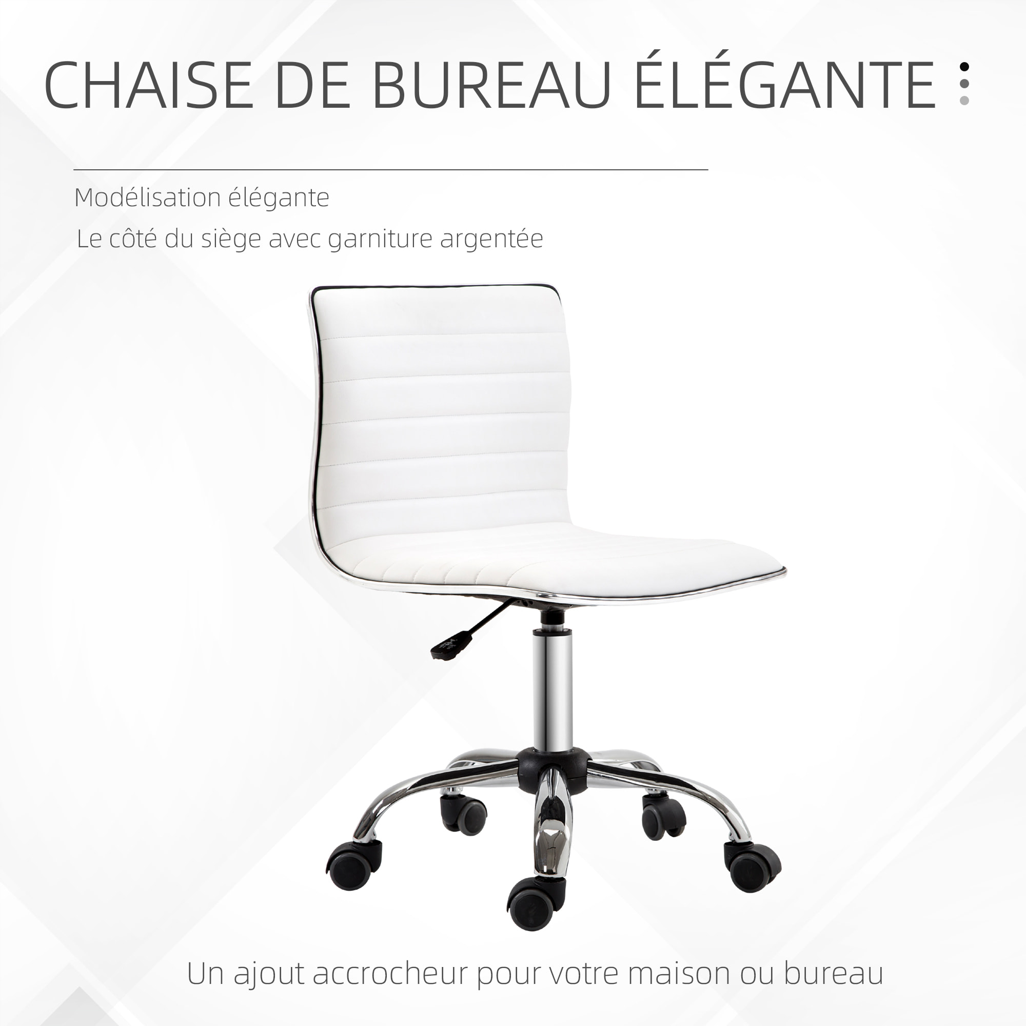 Chaise de bureau design style Chesterfield acier chromé revêtement synthétique blanc