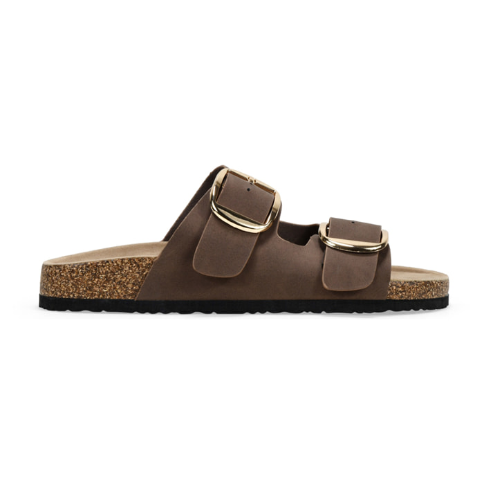 Sandalias planas marrones con dos hebillas
