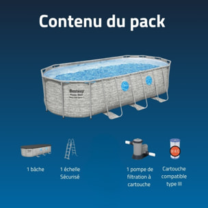 Bestway Piscine hors sol tubulaire ovale Bestway Power Steel Swim Vista 549 x 274 x 122 cm décor pierres