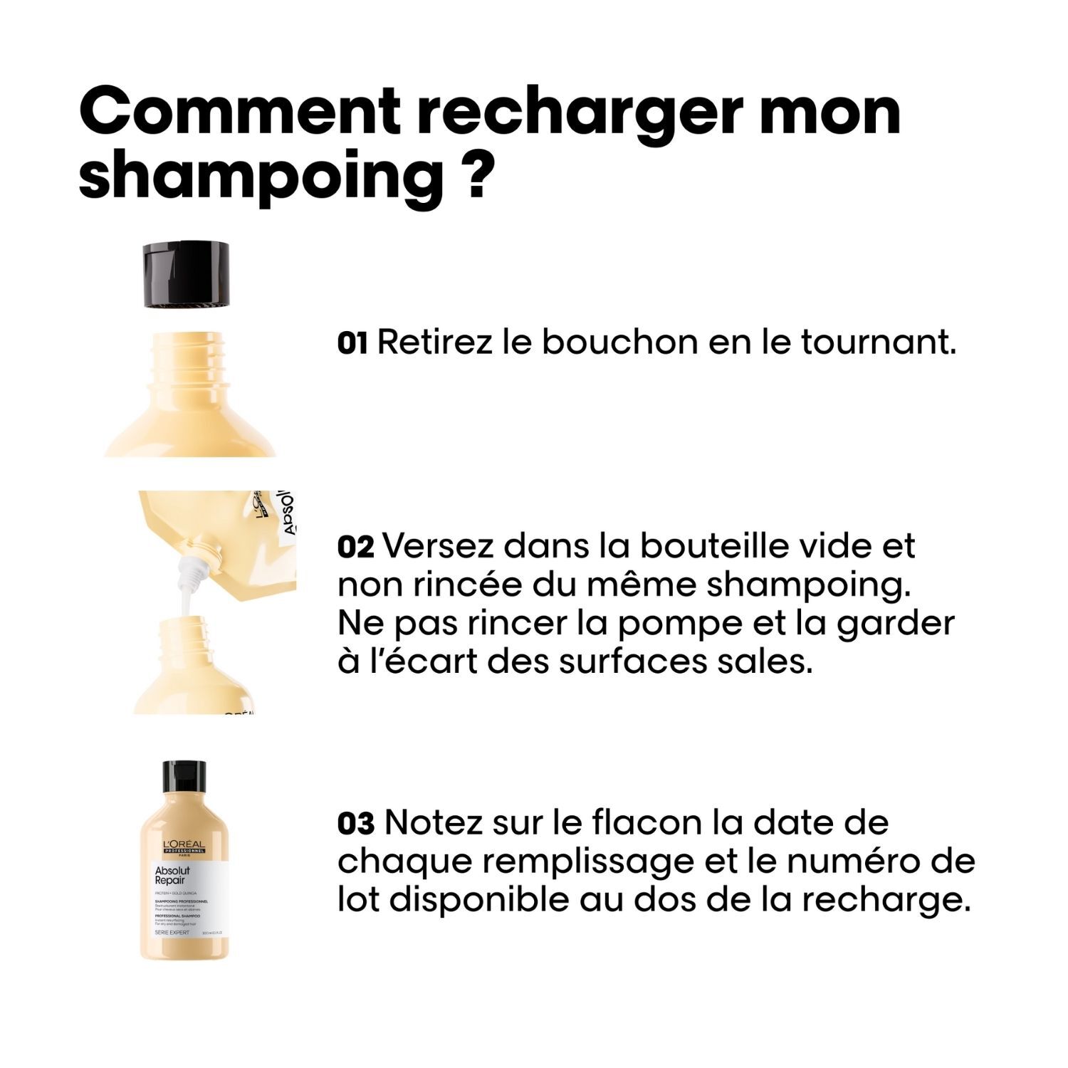 Série Expert Absolut Repair - Recharge Shampoing réparateur pour cheveux secs et abîmés