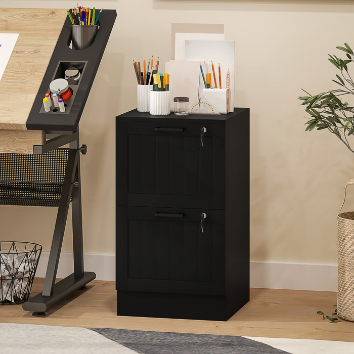 Caisson bureau 2 tiroirs verrouillables dossiers suspendus dim. 40x40x71cm MDF noir
