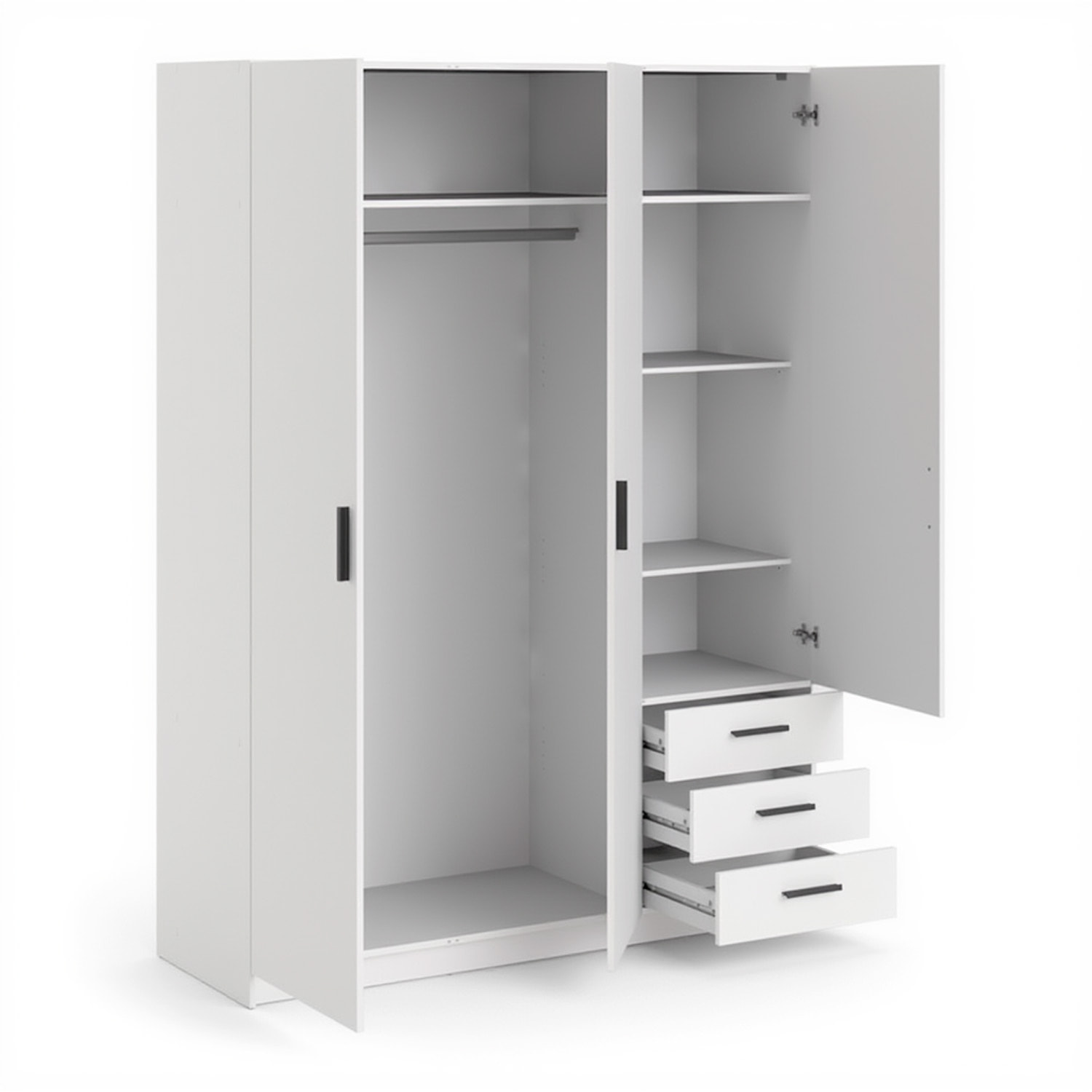Armadio Con 3 Ante R 3 Cassetti Barra Appendiabiti E 4 Ripiani Di Cui 2 Regolabili Design Moderno Capiente Camera Letto  147 x 49.8 x 200.4 Cm Bianco
