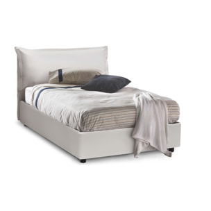 Letto piazza e mezza Clara, Letto contenitore con rivestimento in ecopelle, 100% Made in Italy, Apertura frontale, con materasso Cm 120x190 incluso, Bianco