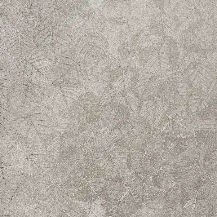 Papier peint feuillage texturé gris argenté