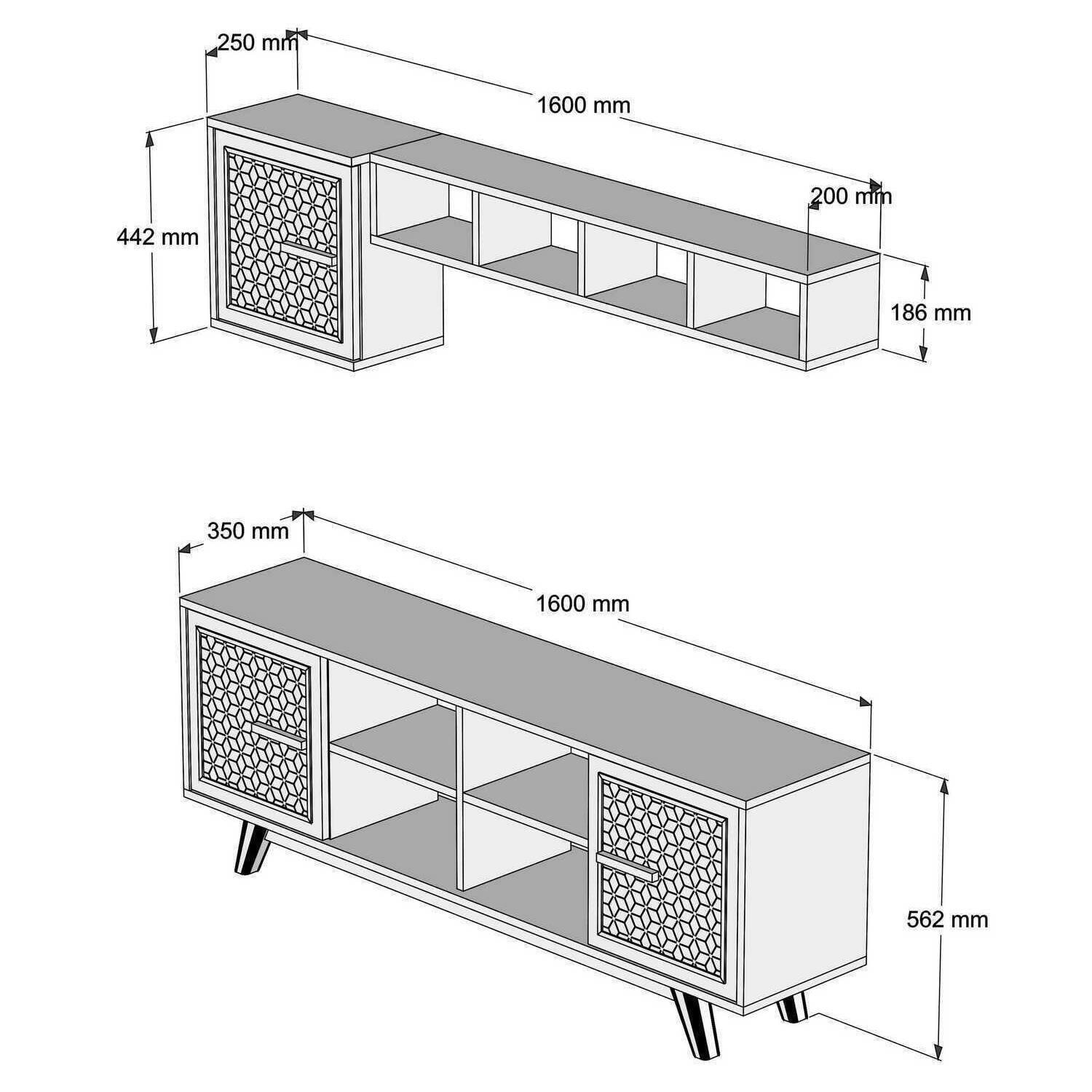 Mobile porta TV Djajal, Credenza da soggiorno, Armadio basso per TV, Base parete attrezzata, 160x35h56 cm, Noce e Bianco