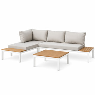 Salon de jardin 3-4 places avec table basse blanc et gris CANEE