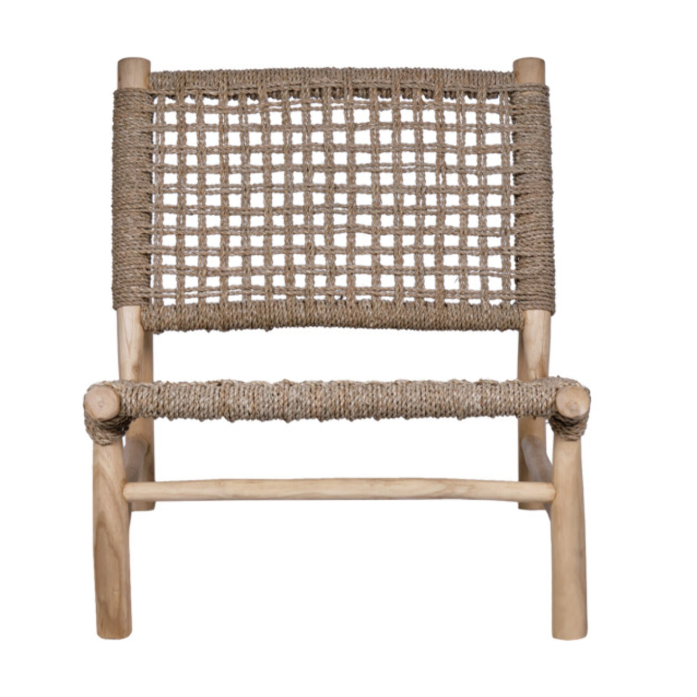 Chaise relax lounge en bois de teck et cannage cordes tressées - PIOU