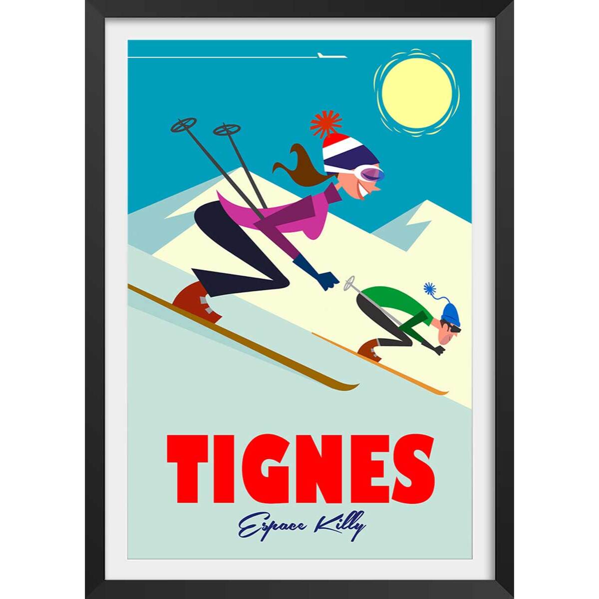 Affiche Ski à Tignes Affiche sous cadre noir