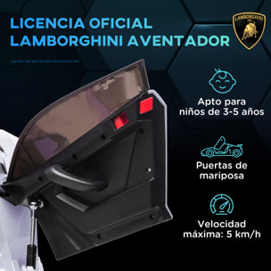 Coche Eléctrico Lamborghini para Niños Coche de Batería 12V Velocidad Max.5 km/h Puerta de Tijera con Control Remoto MP3 Luces y Cinturón de Seguridad Blanco