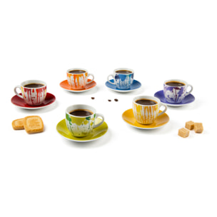 Set 6 Tasses à Café avec Soucoupes Excelsa – Dripping, Porcelaine Multicolore