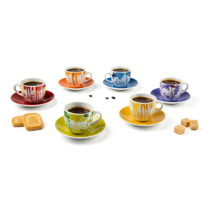 Set 6 Tasses à Café avec Soucoupes Excelsa – Dripping, Porcelaine Multicolore