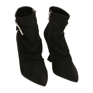 Stivaletti gioiello neri in microfibra, tacco 9 cm