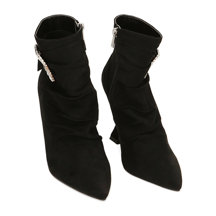 Stivaletti gioiello neri in microfibra, tacco 9 cm