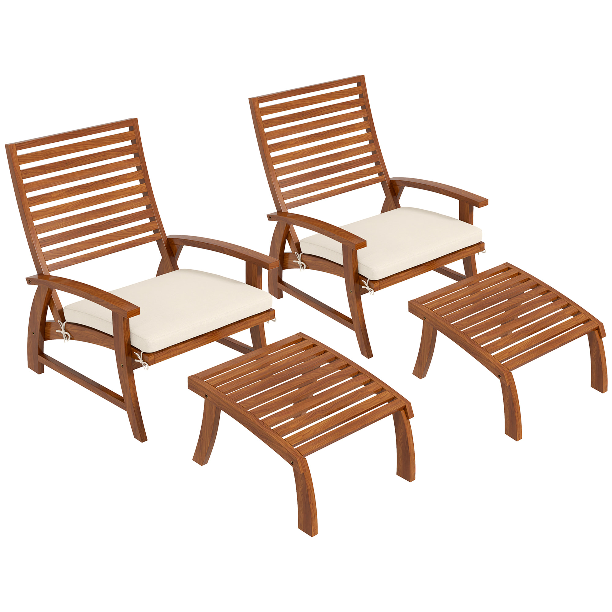 Ensemble de 2 fauteuils relax de jardin avec repose-pied coussins assise