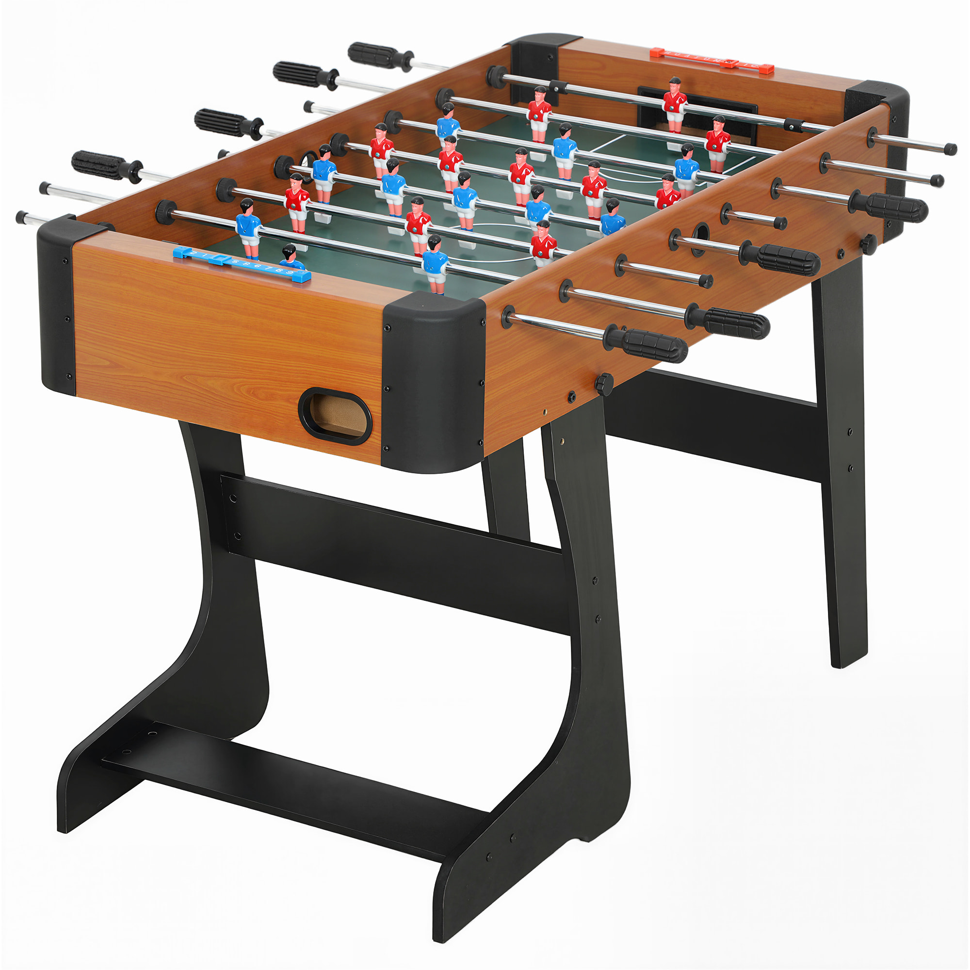 Babyfoot pliable - 22 joueurs, 2 ballons, 4 + 4 poignées, compteurs - dim. 118 x 107 x 78 cm - effet bois noir