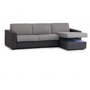 Divano fisso con penisola Azechiele, Sofà ad angolo, Penisola contenitore reversibile, Braccioli slim, 100% Made in Italy, Cm 260x95h90, Grigio bicolor
