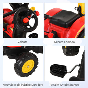 Tractor a Pedales para Niños con Remolque y Pala Frontal Rojo