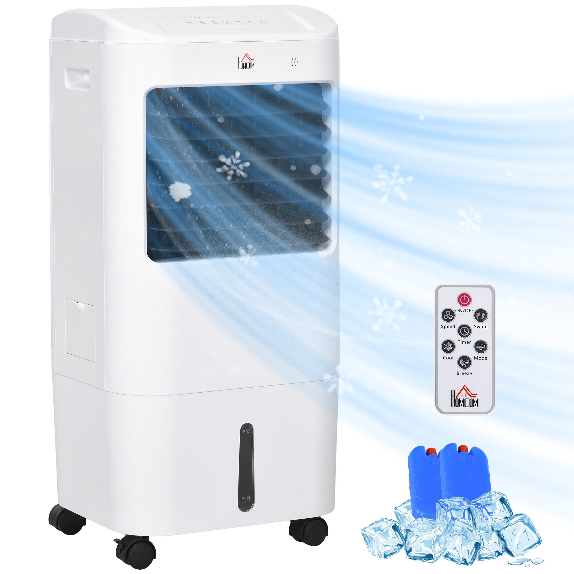 Enfriador de Aire Portátil 3 en 1 Climatizador Evaporativo Oscilante con 3 Velocidades Control Remoto Temporizador 7,5h Pantalla LED Tanque de Agua 15L Efecto 15-20 ㎡ 37x32x78 cm Blanco