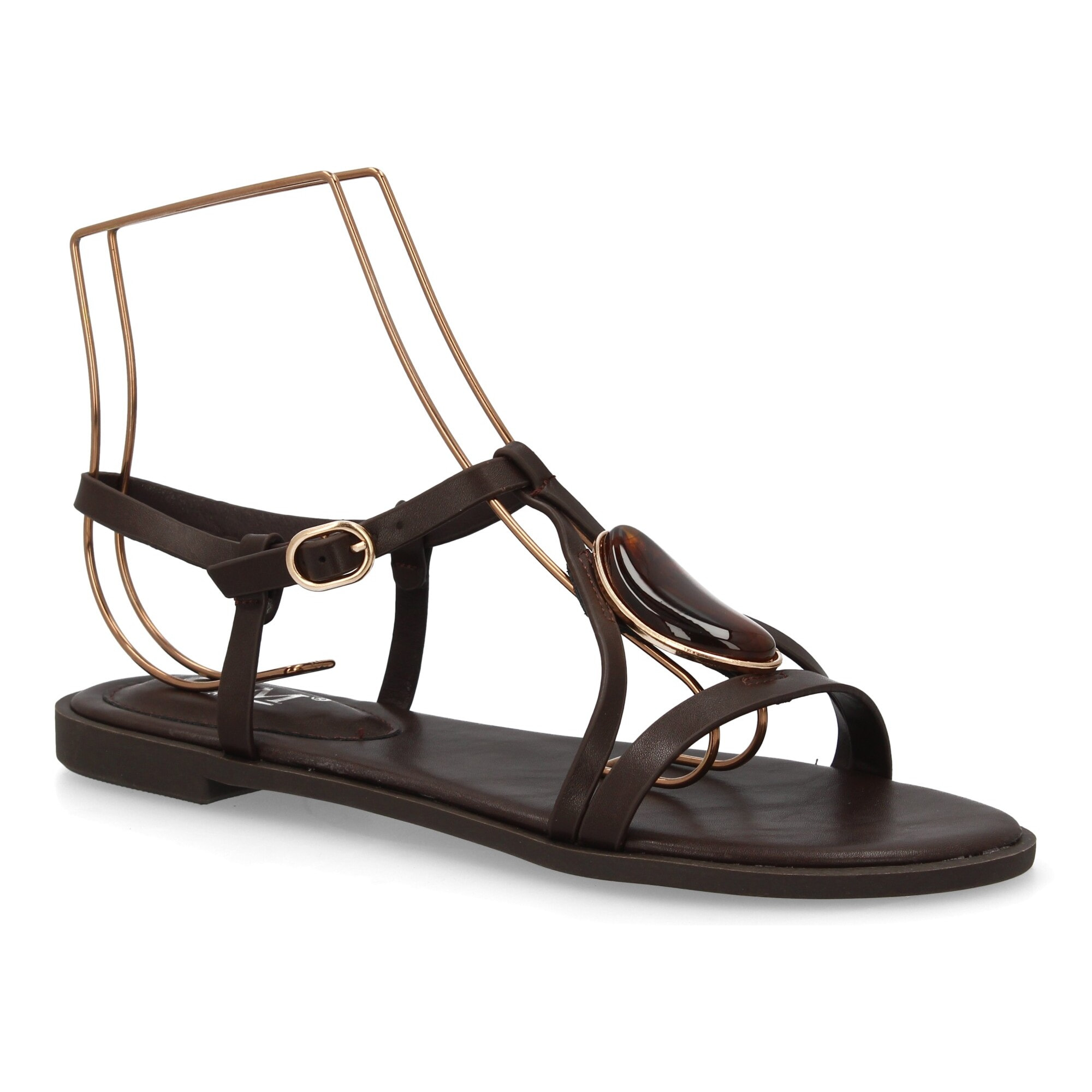 Sandalia plana mujer elegante con adorno de piedra