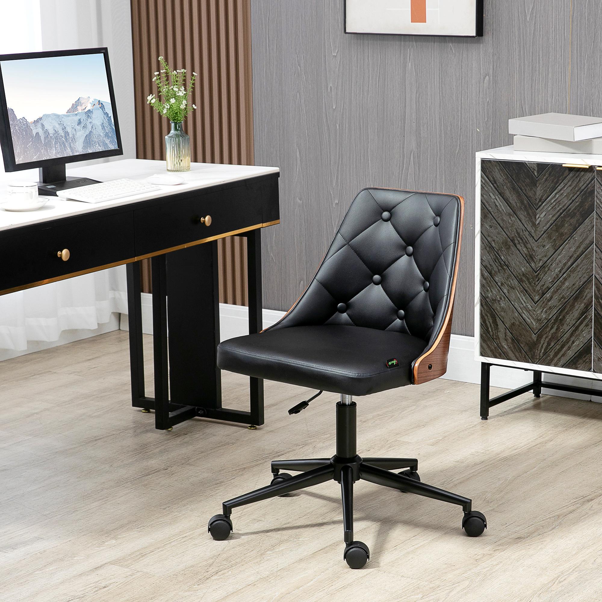 Silla de Oficina Giratoria Silla de Escritorio Ergonómica Tapizadas en Cuero PU con Altura Ajustable Función de Basculante para Salón Dormitorio Oficina 54x54,5x76-86 cm Negro