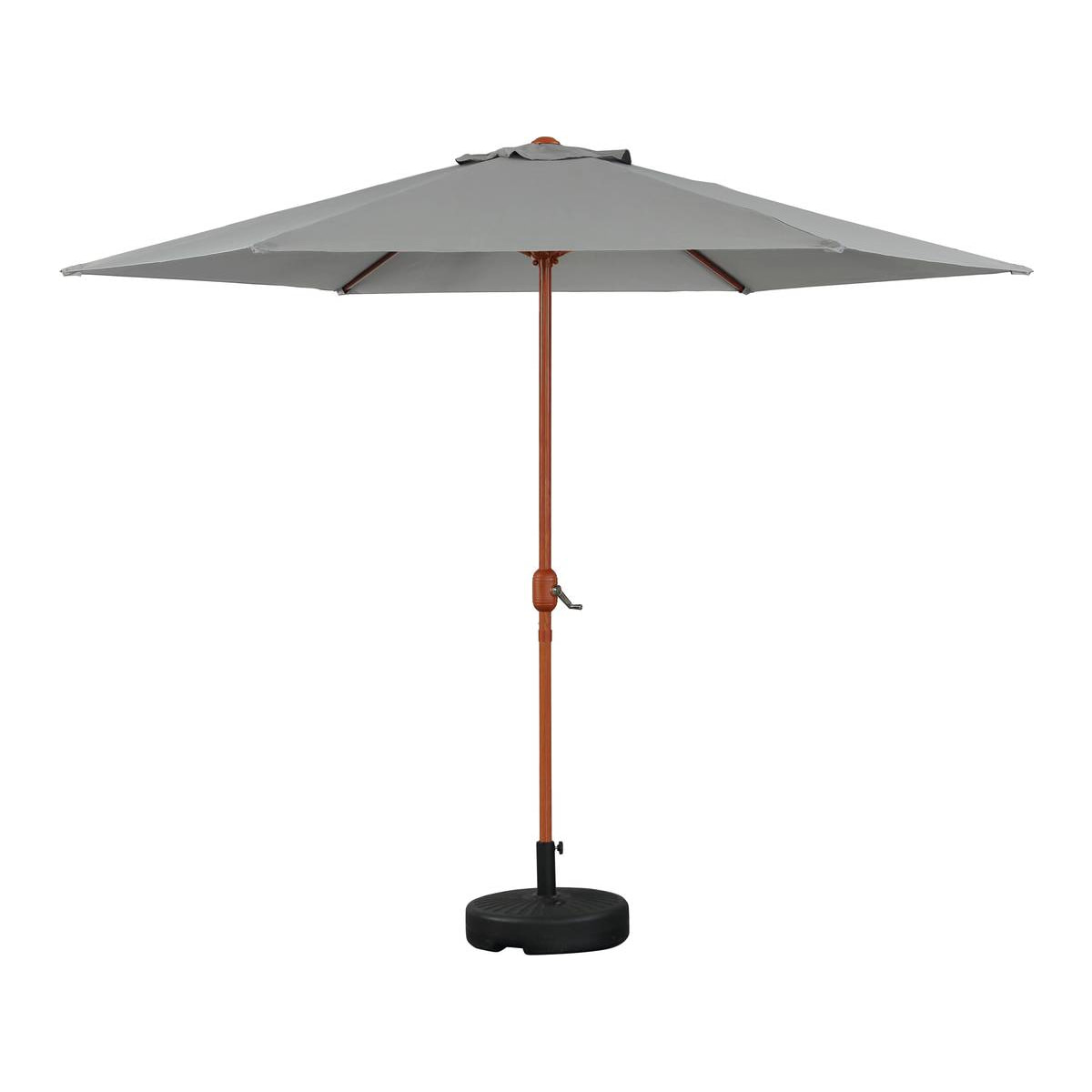 Parasol jardin droit Alu finition bois "Luz" - Rond - Ø 3m - Gris - Avec pied à lester