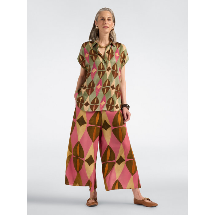 Elena Mirò - Pantalones palazzo de raso estampados - Rosa