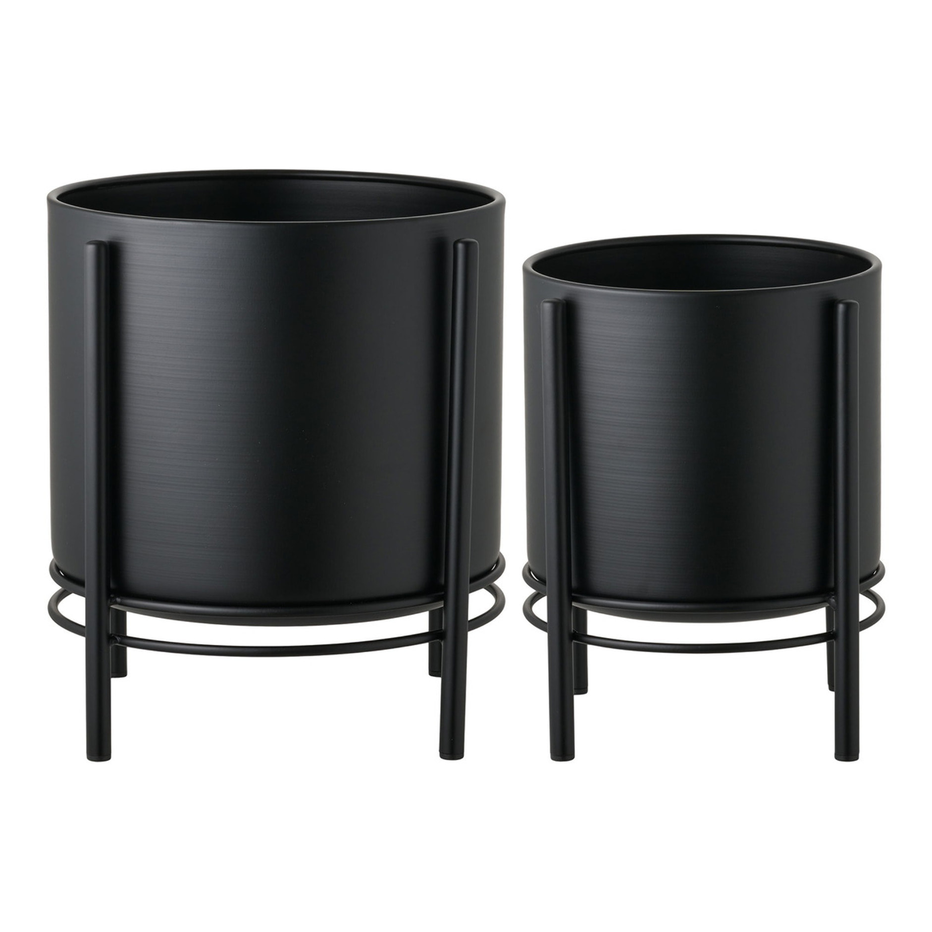Set 2 portavasi in acciaio nero su base a gambe - ø19x28 e ø25x29 cm