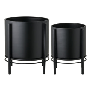 Set 2 portavasi in acciaio nero su base a gambe - ø19x28 e ø25x29 cm