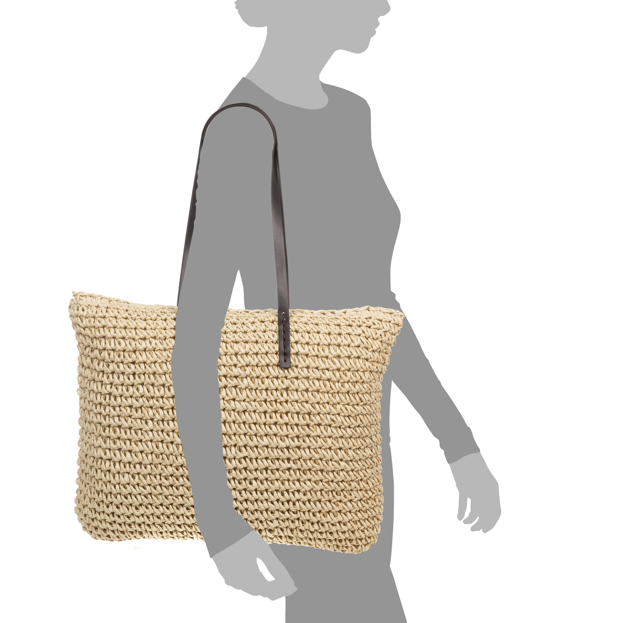 Zimone borsa a spalla in rafia di carta intrecciata.