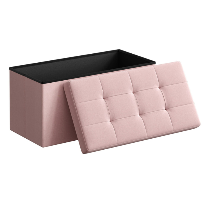 Panca contenitore pieghevole rosa in tessuto effetto lino
